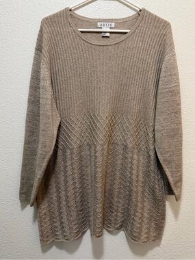Abito beige pullover sweater, block patterns, 3/4 length sleeve, size 2X